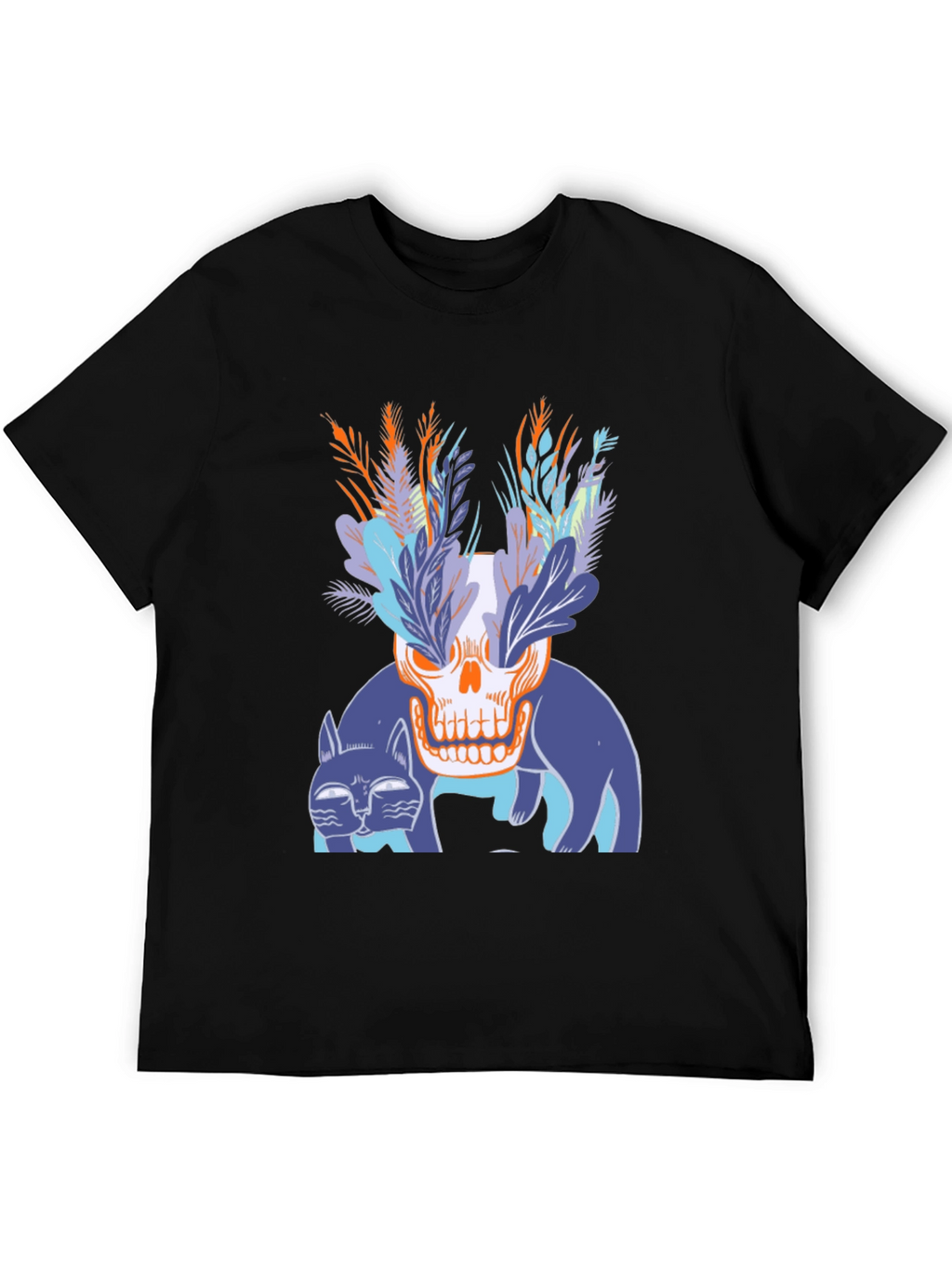 Skull & Cats Graphic Tee - Black Cotton Shirt