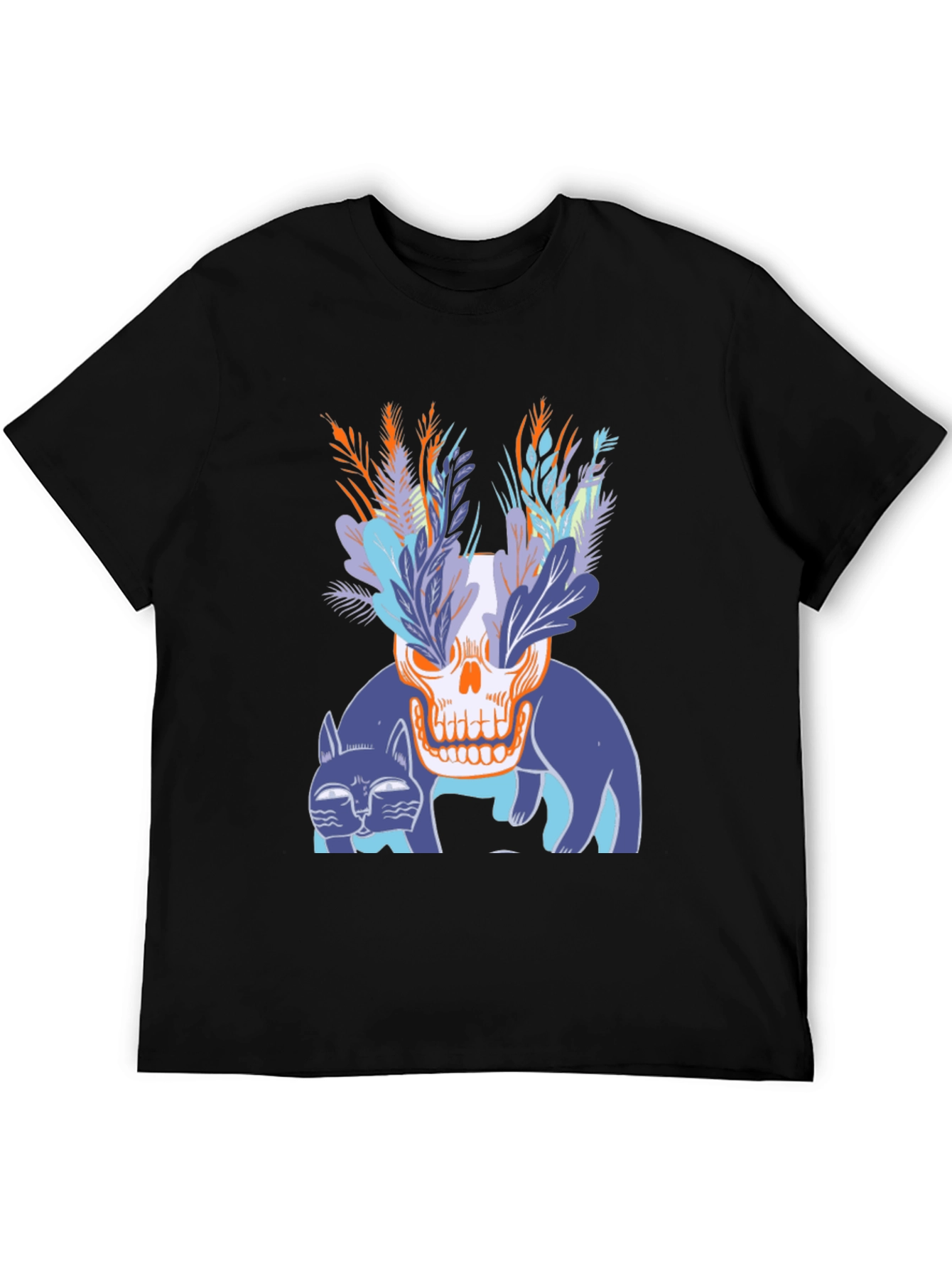 Skull & Cats Graphic Tee - Black Cotton Shirt