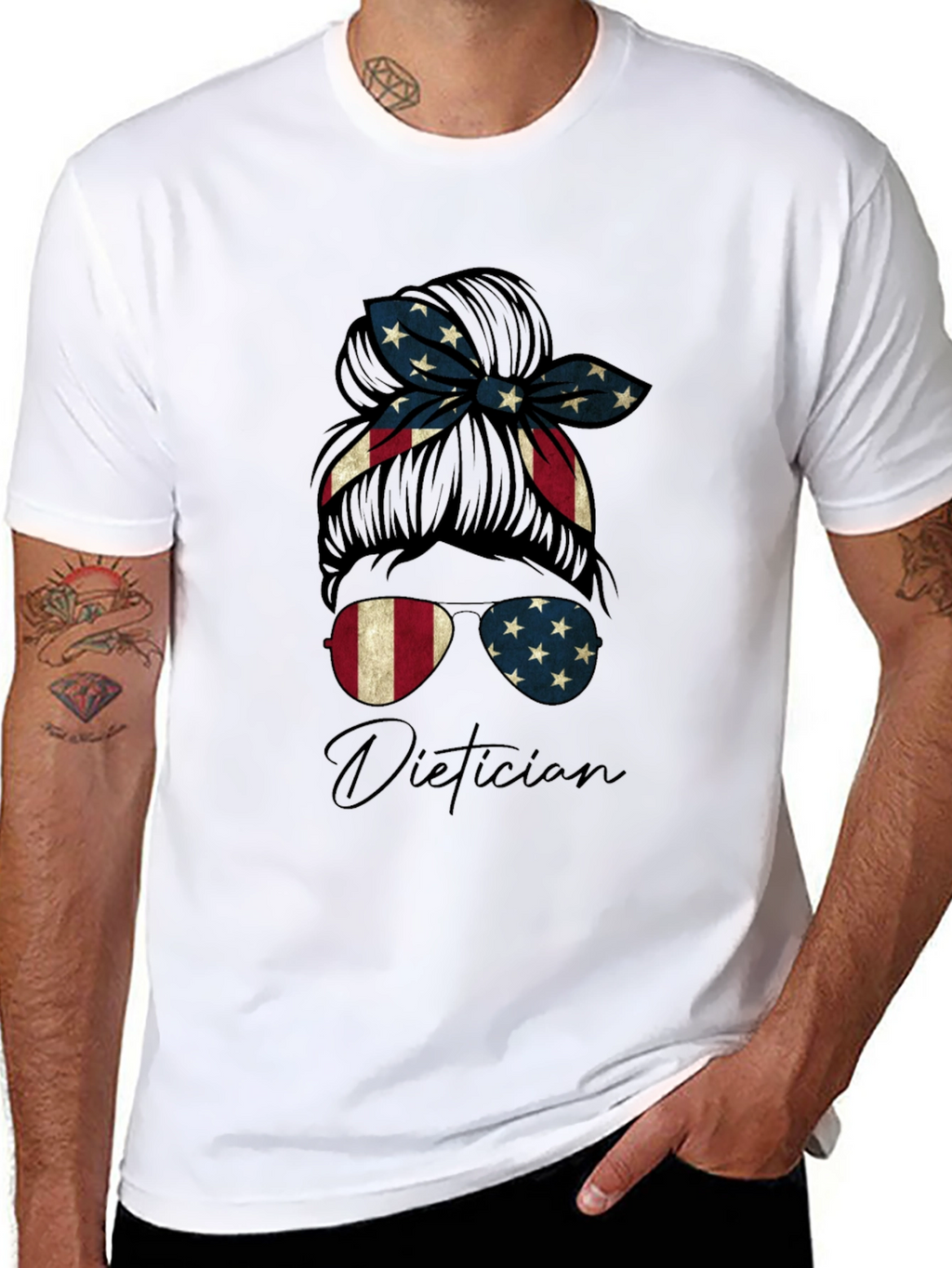 Patriotic Dietician Messy Bun T-Shirt