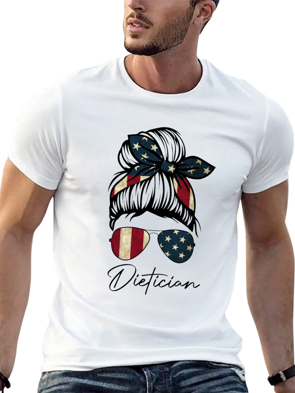 Patriotic Dietician Messy Bun T-Shirt