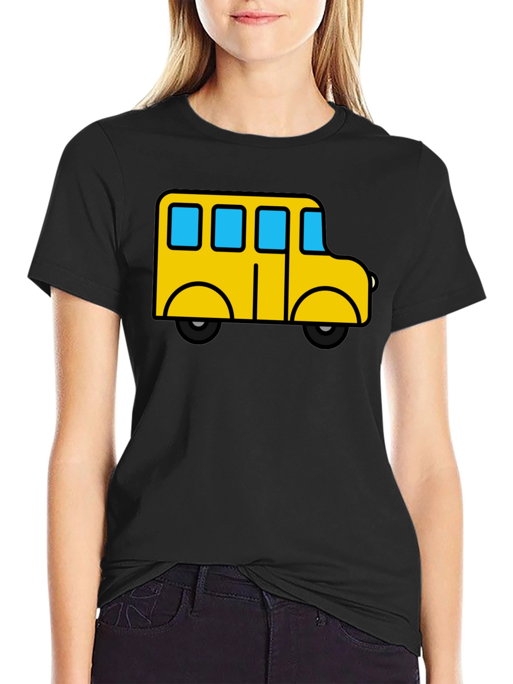 Cartoon Bus Graphic Tee - Black