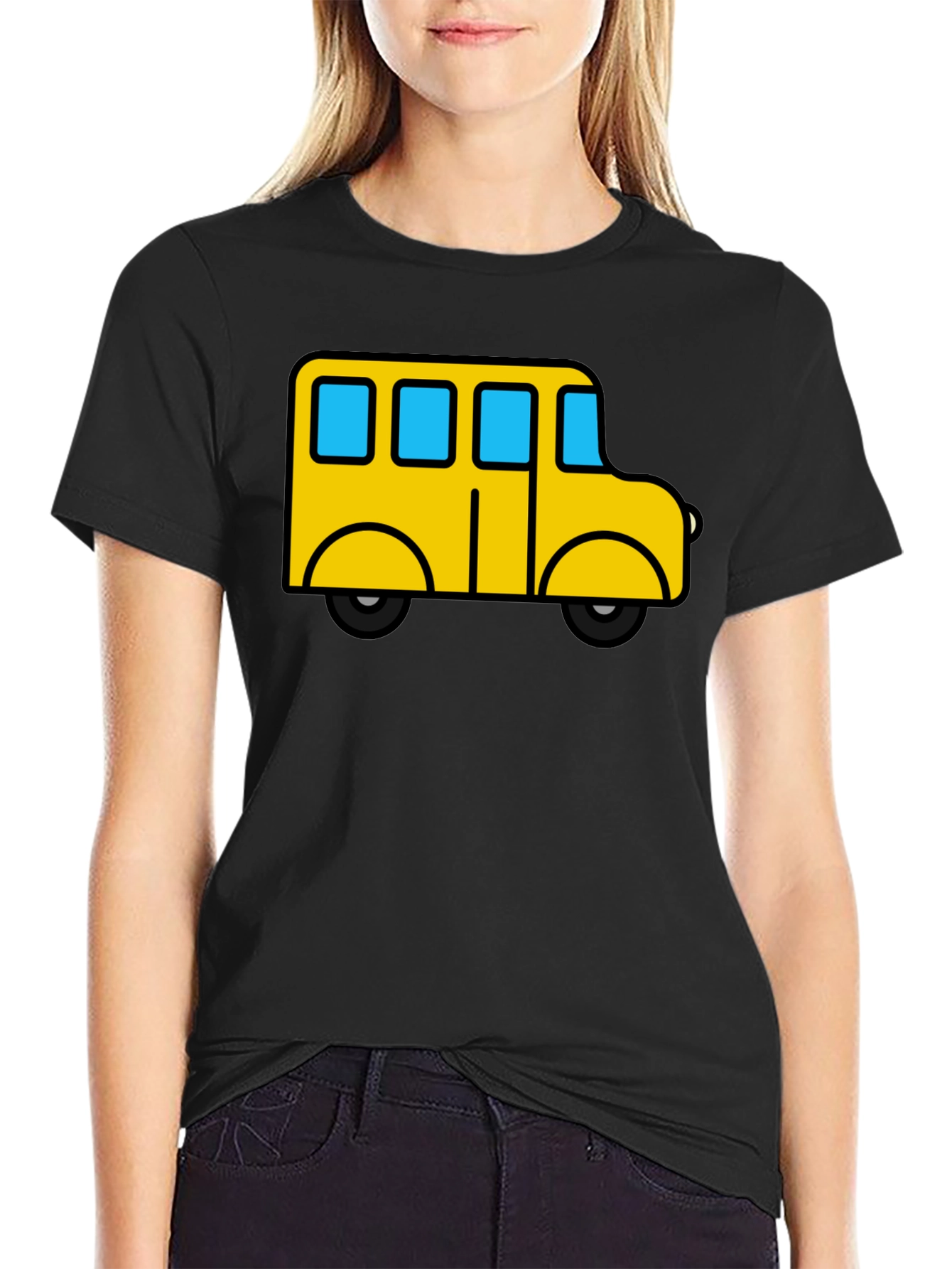 Cartoon Bus Graphic Tee - Black