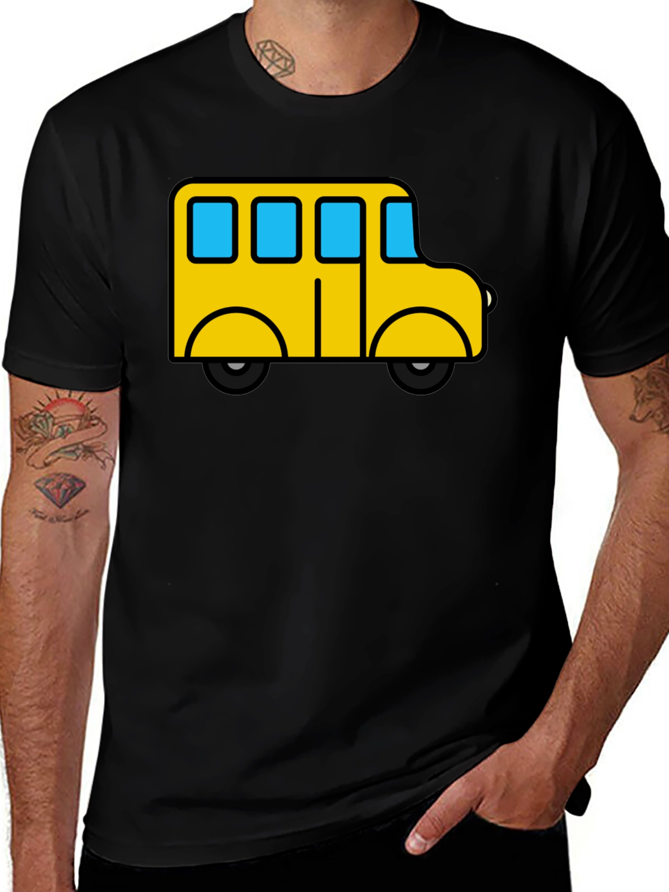 Cartoon Bus Graphic Tee - Black
