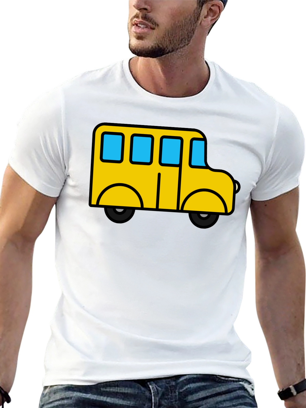 Cartoon Bus Graphic Tee - Black