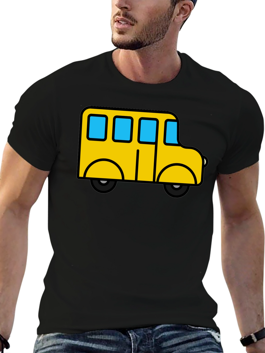 Cartoon Bus Graphic Tee - Black