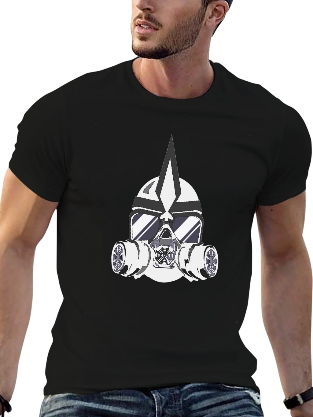 Masked Warrior Graphic Tee - Bold Black T-Shirt