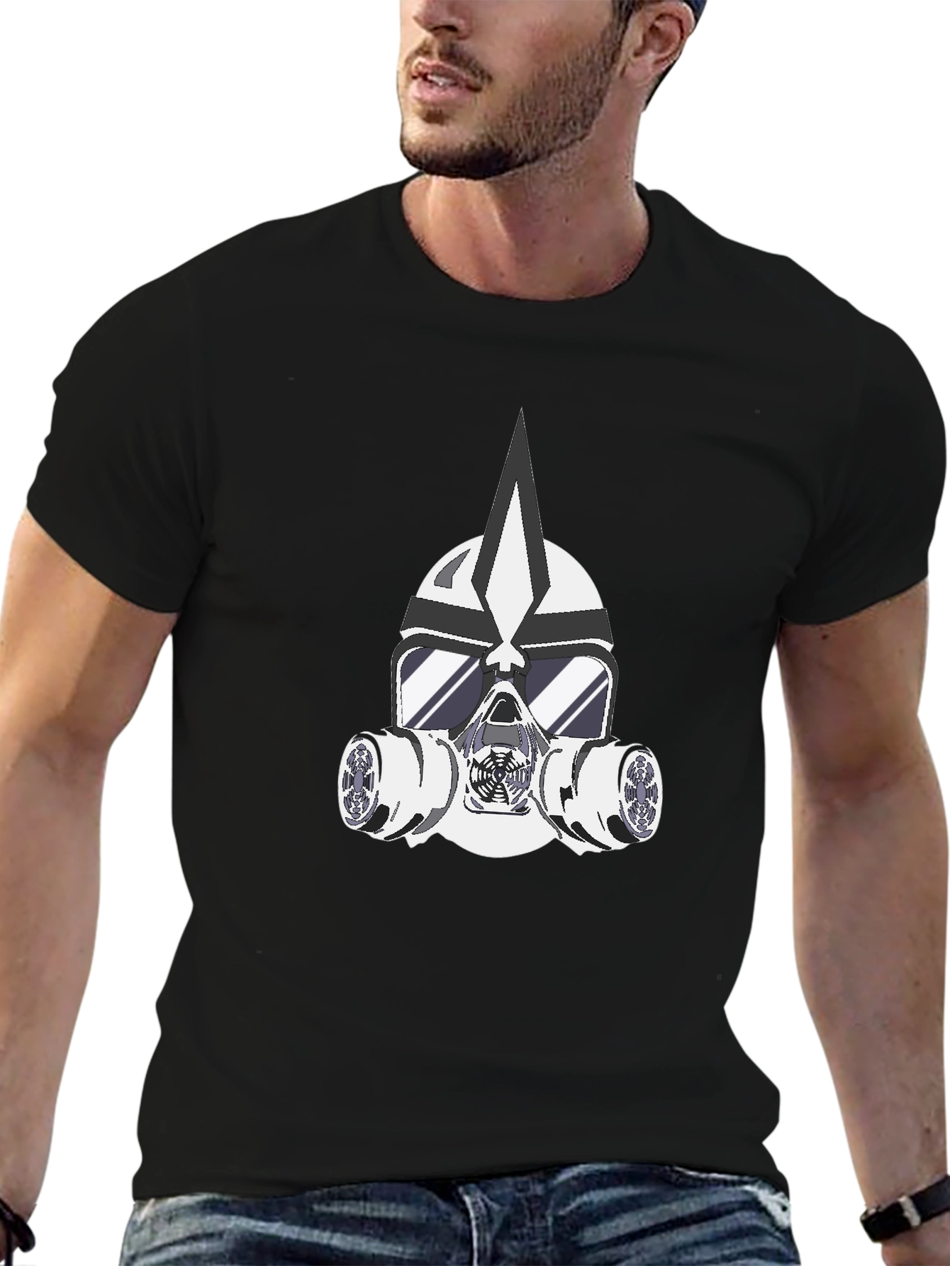 Masked Warrior Graphic Tee - Bold Black T-Shirt