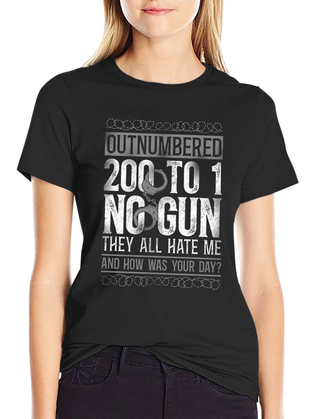 Outnumbered 200 To 1 No Gun Graphic T-Shirt