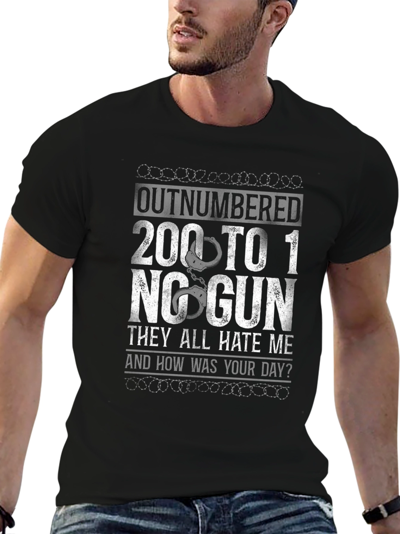 Outnumbered 200 To 1 No Gun Graphic T-Shirt