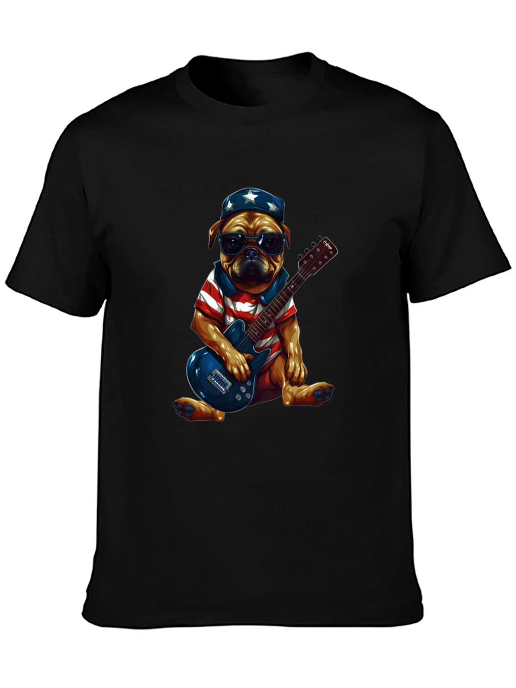 Patriotic Pug Guitarist Graphic Tee