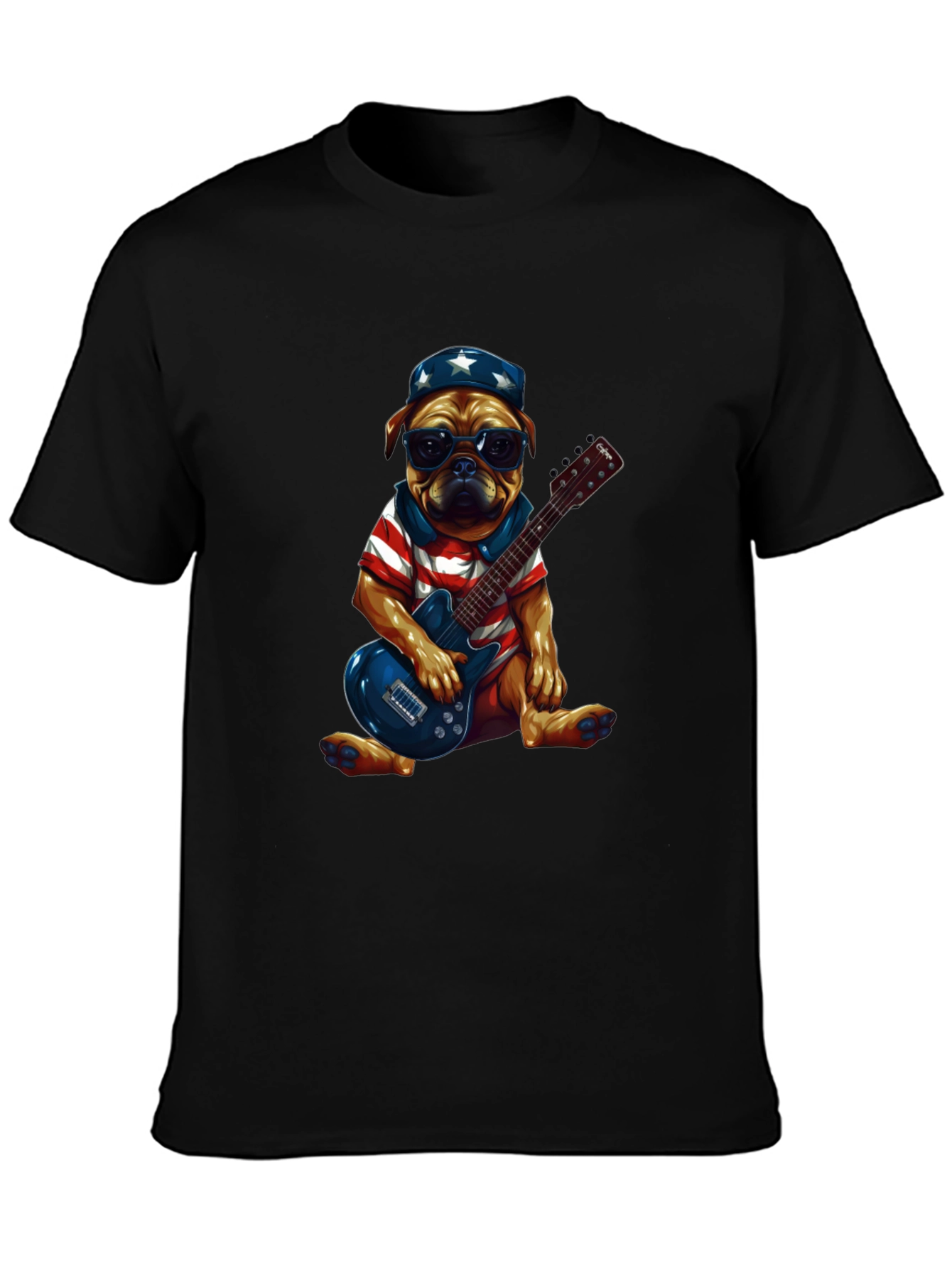 Patriotic Pug Guitarist Graphic Tee