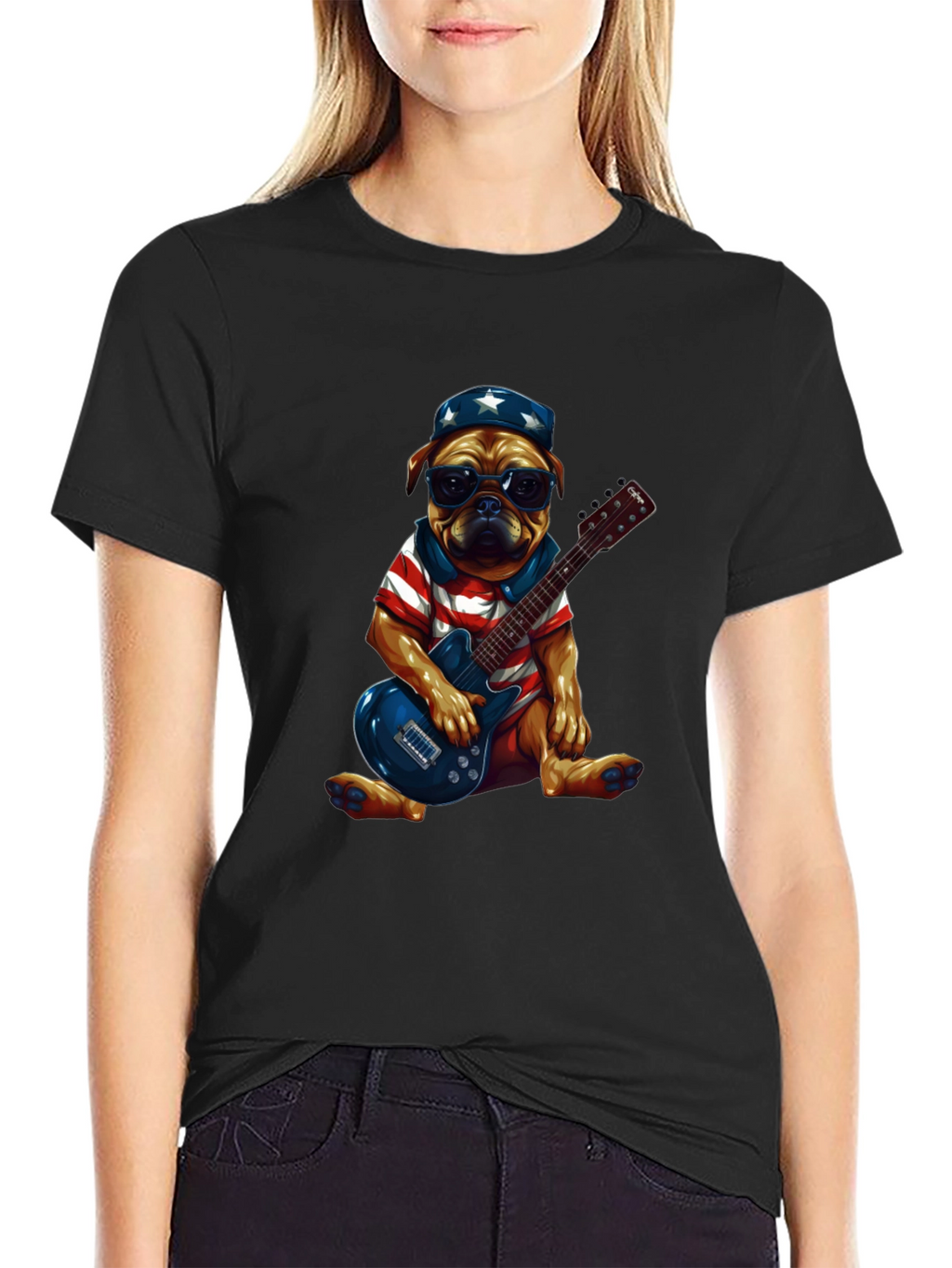 Patriotic Pug Guitarist Graphic Tee