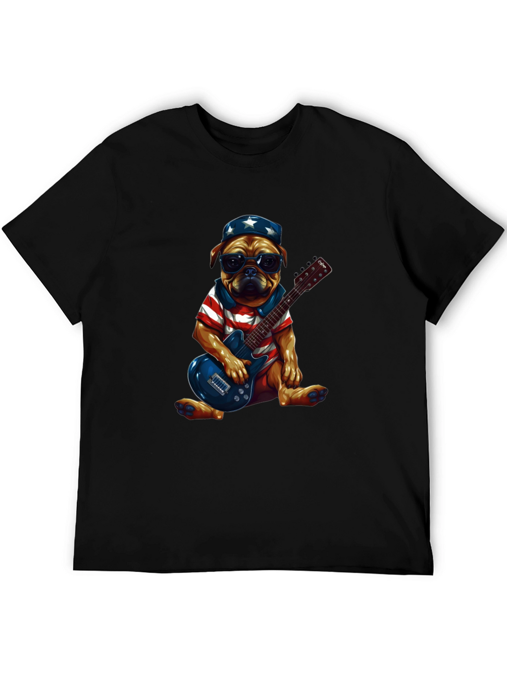 Patriotic Pug Guitarist Graphic Tee