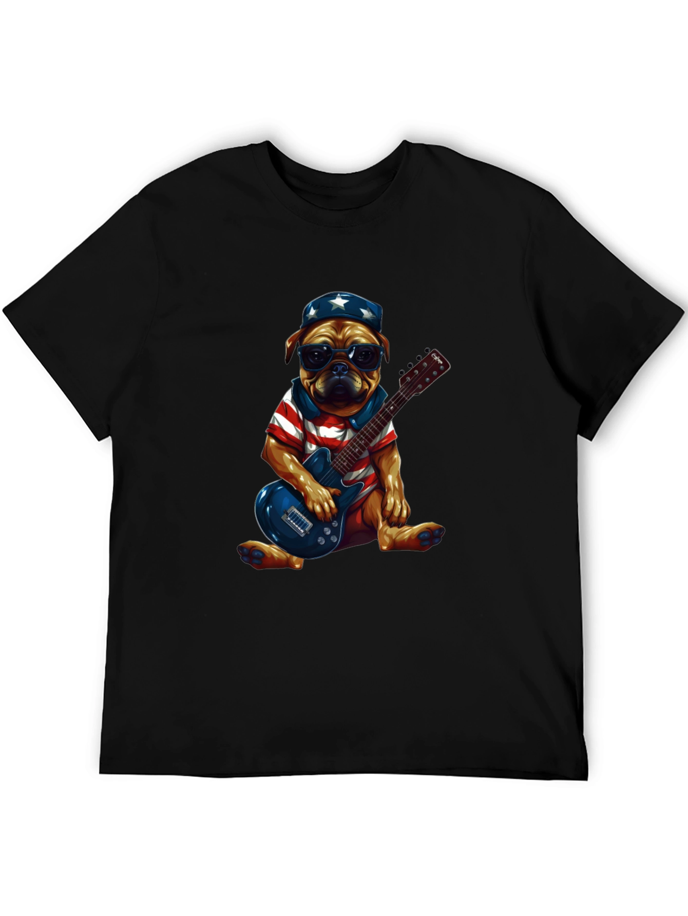 Patriotic Pug Guitarist Graphic Tee