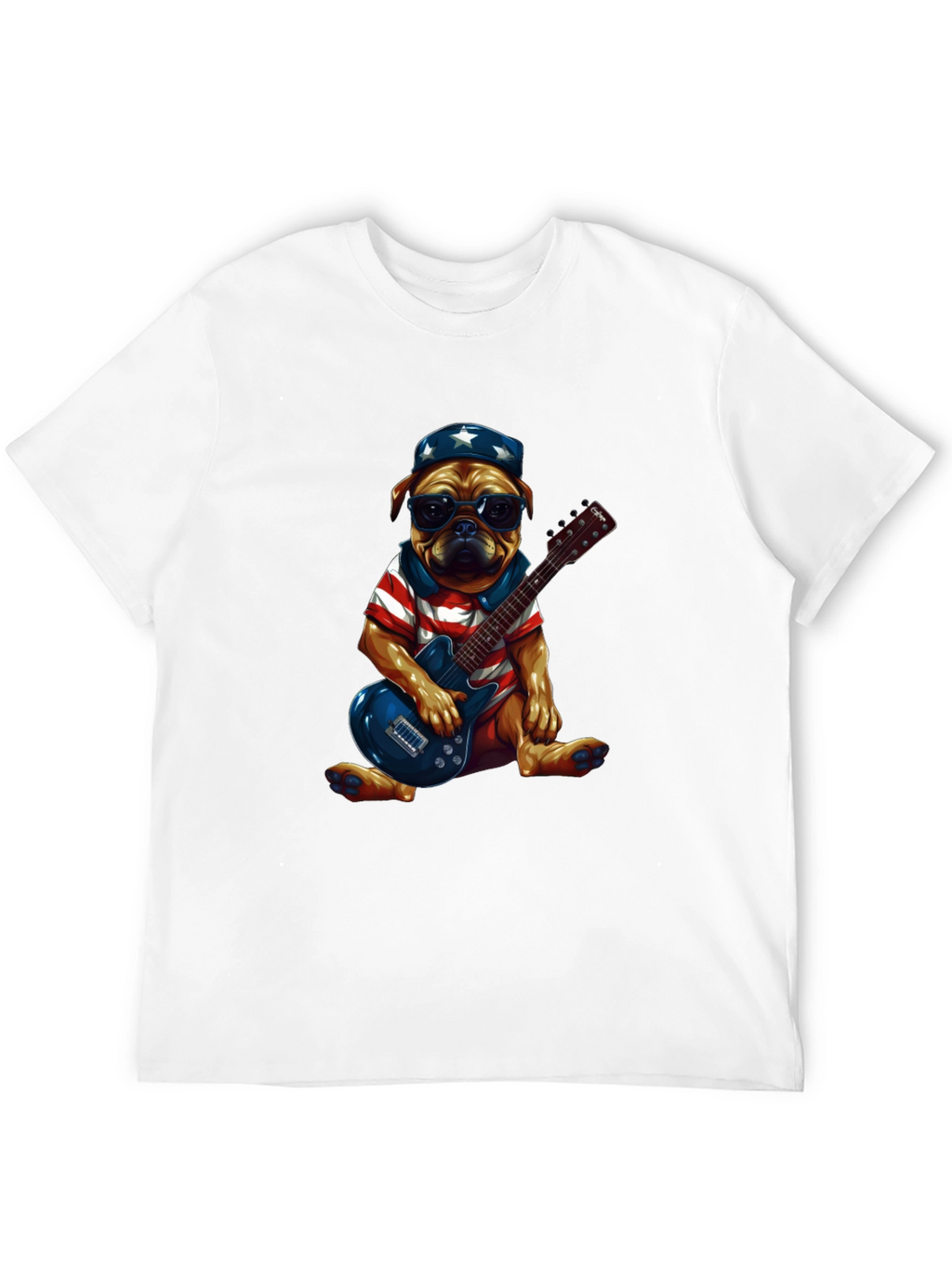 Patriotic Pug Guitarist Graphic Tee