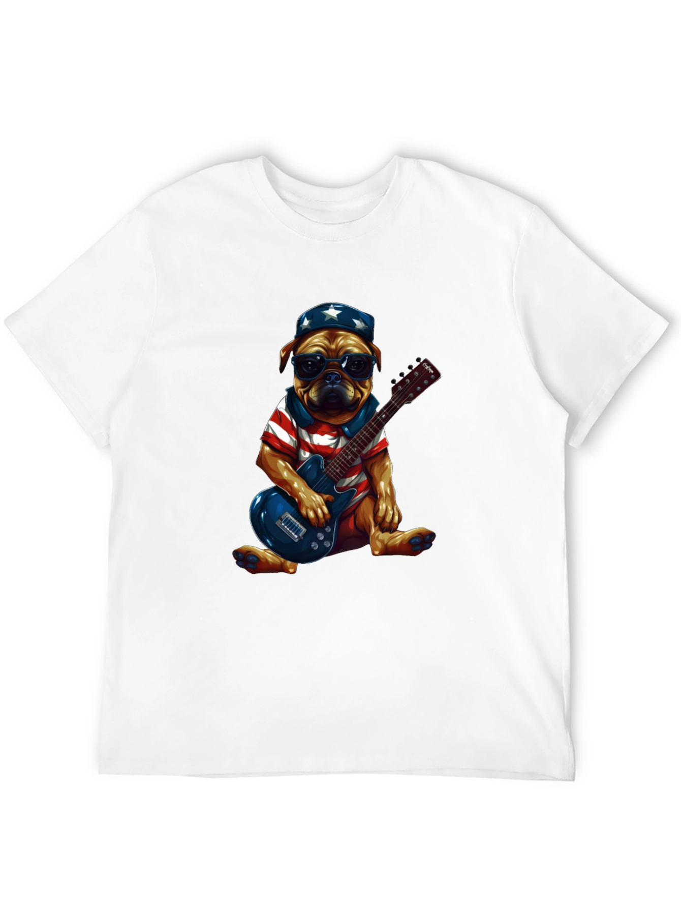 Patriotic Pug Guitarist Graphic Tee