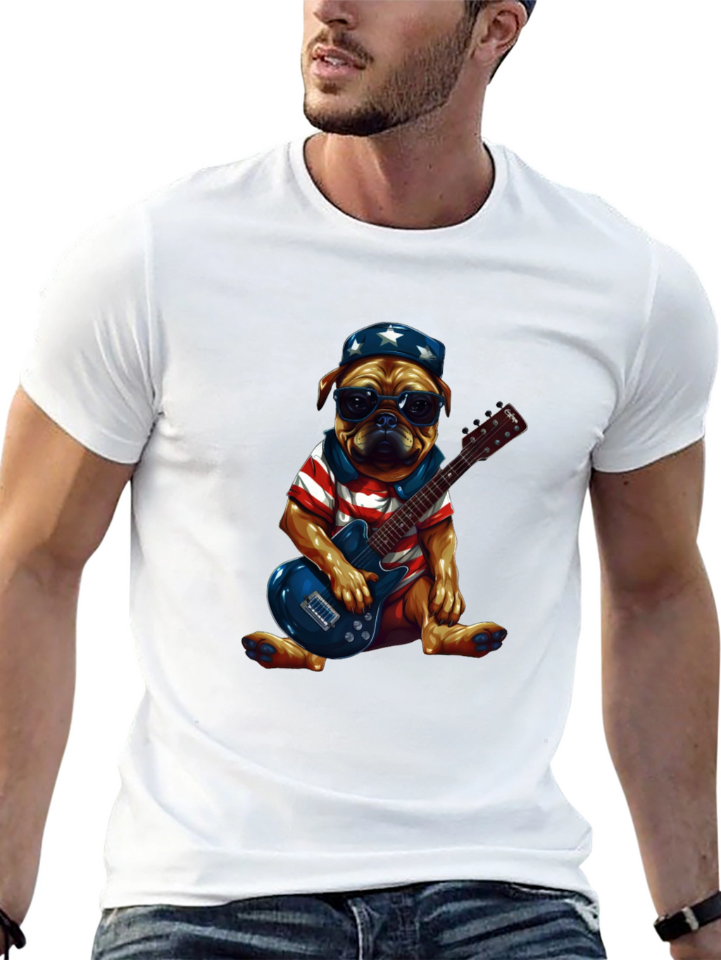 Patriotic Pug Guitarist Graphic Tee