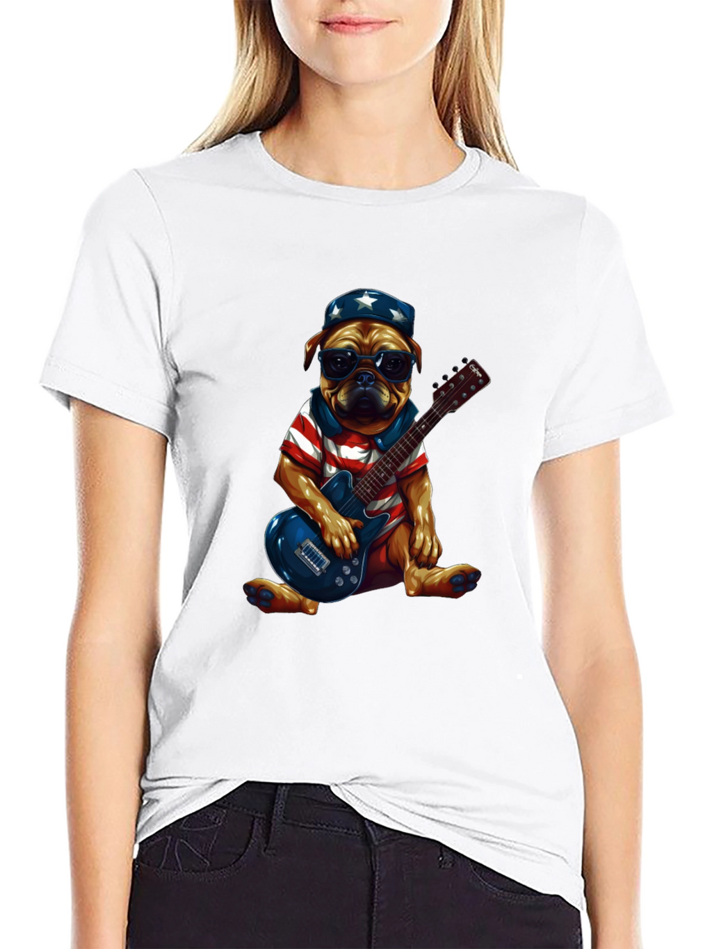 Patriotic Pug Guitarist Graphic Tee