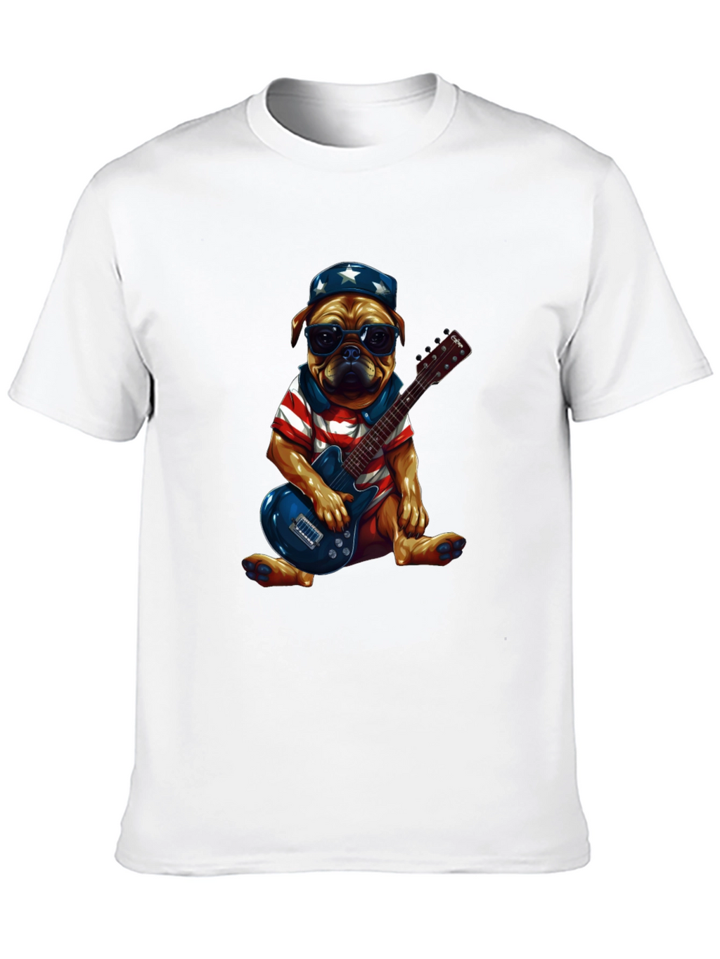 Patriotic Pug Guitarist Graphic Tee