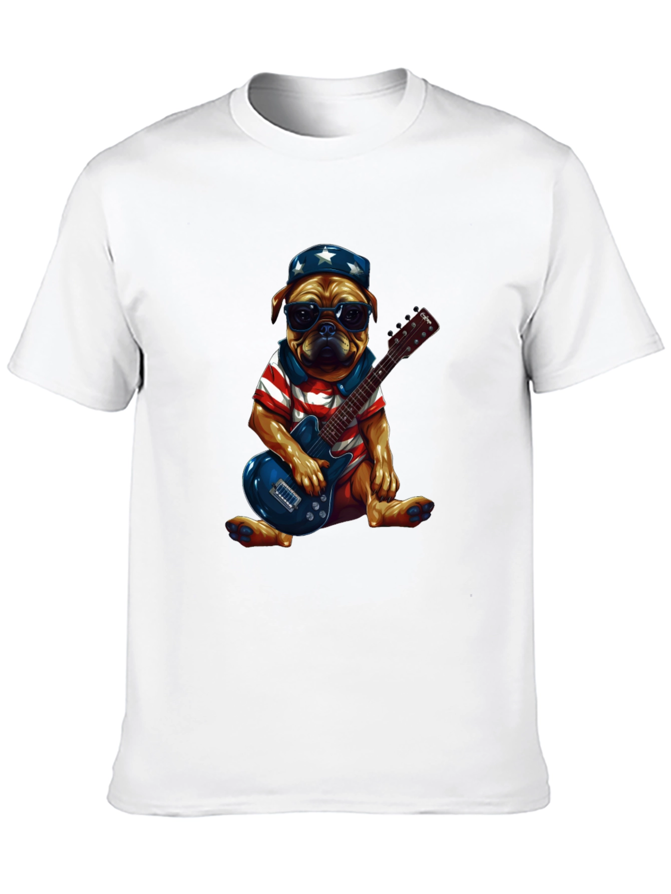 Patriotic Pug Guitarist Graphic Tee