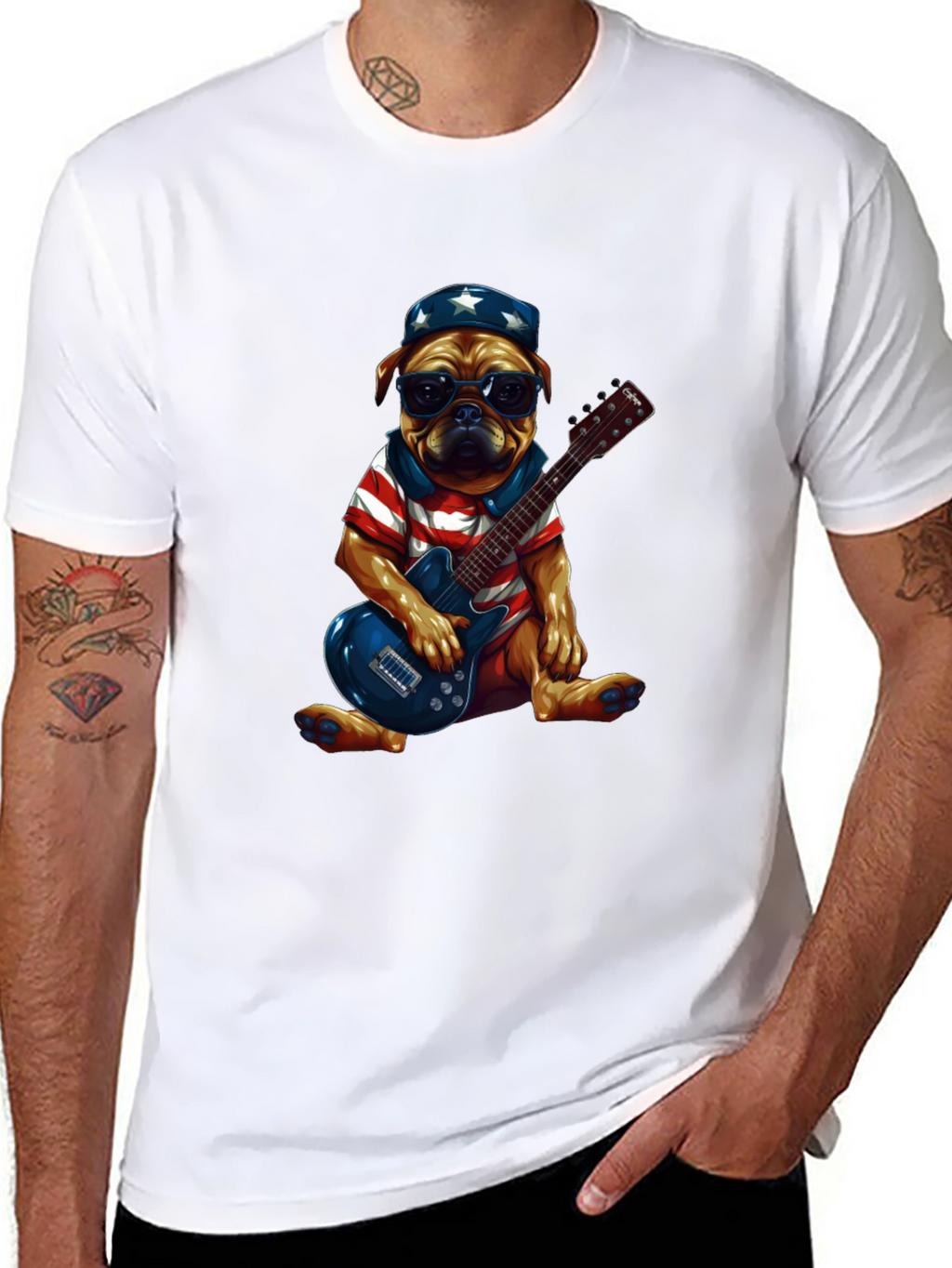 Patriotic Pug Guitarist Graphic Tee