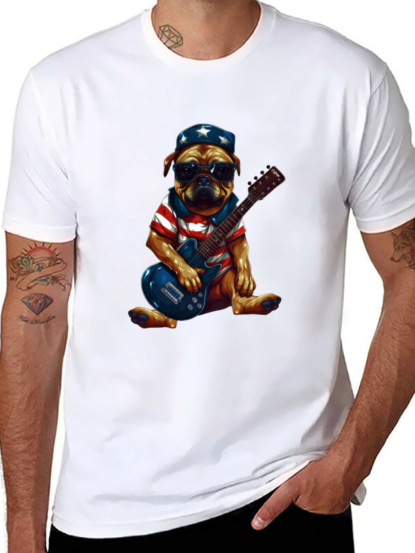 Patriotic Pug Guitarist Graphic Tee