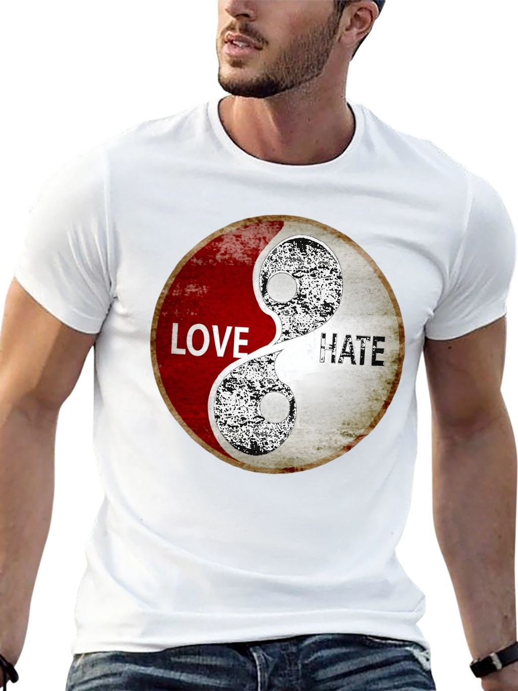 Love & Hate Yin Yang Graphic Print T-Shirt