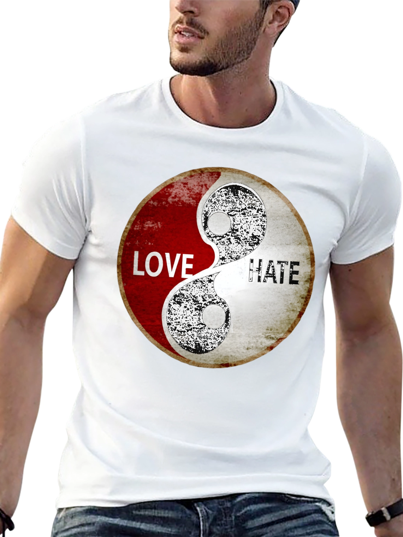 Love & Hate Yin Yang Graphic Print T-Shirt