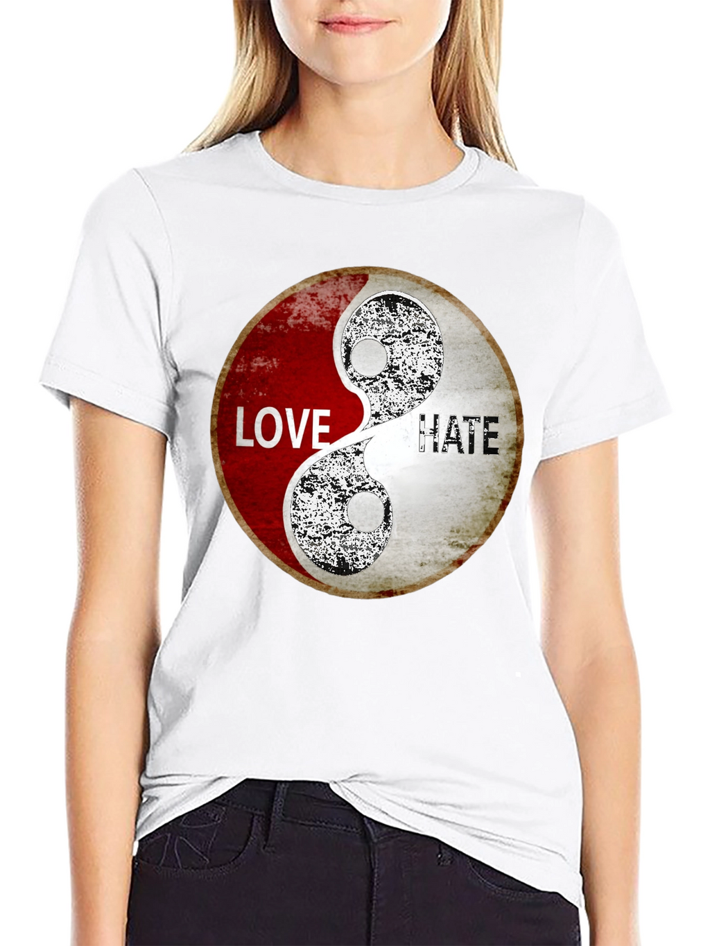 Love & Hate Yin Yang Graphic Print T-Shirt