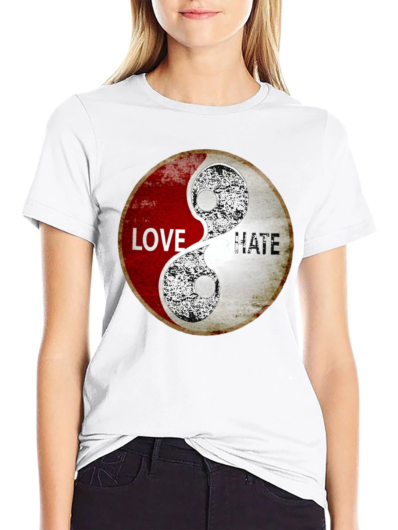 Love & Hate Yin Yang Graphic Print T-Shirt