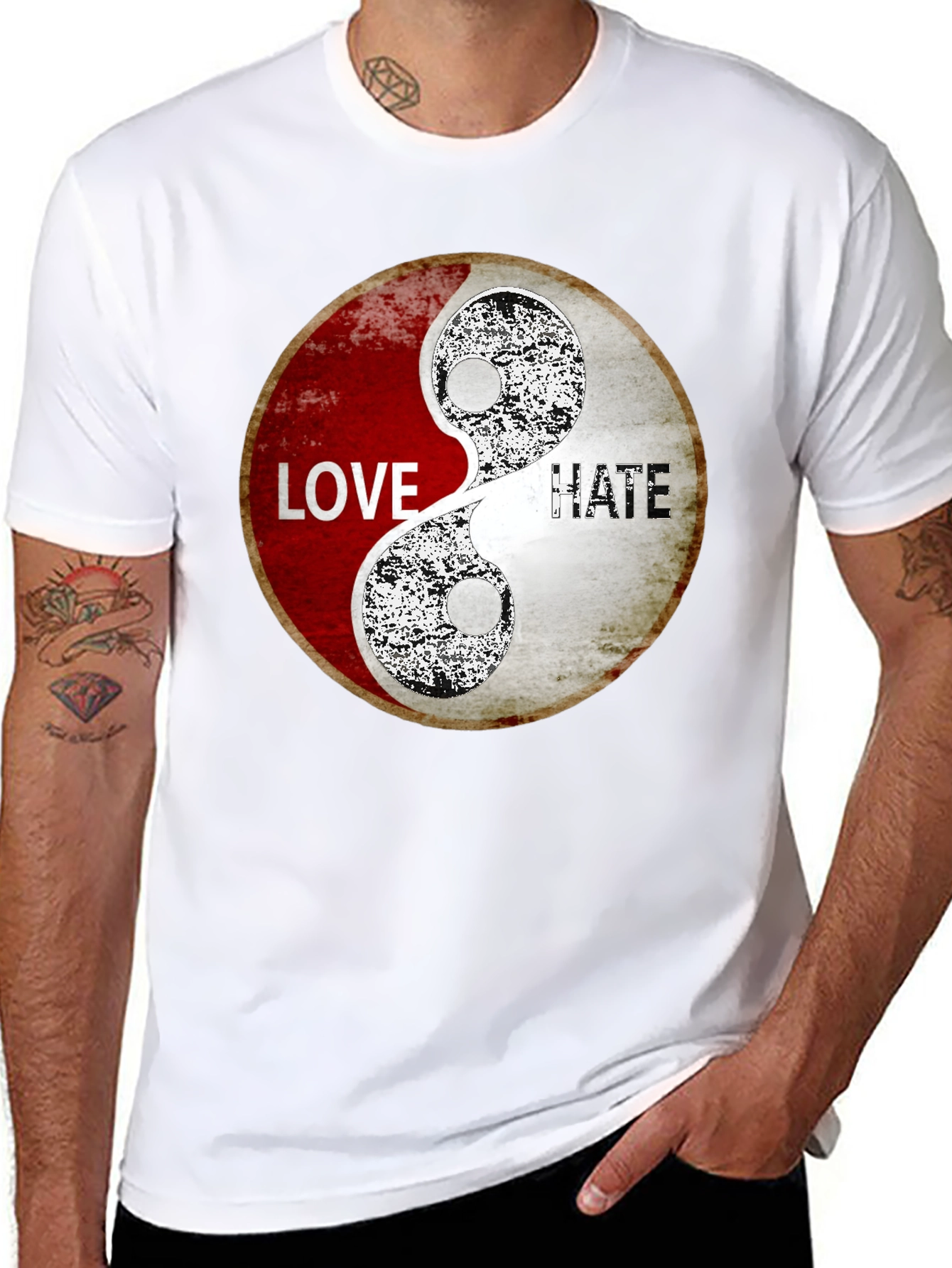 Love & Hate Yin Yang Graphic Print T-Shirt