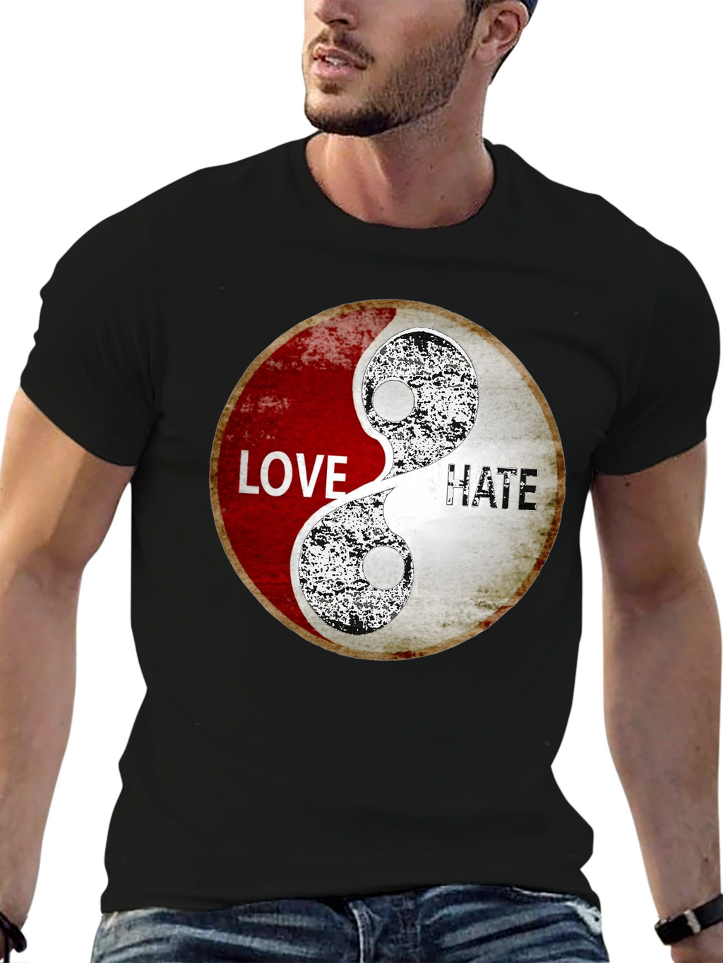 Love & Hate Yin Yang Graphic Print T-Shirt