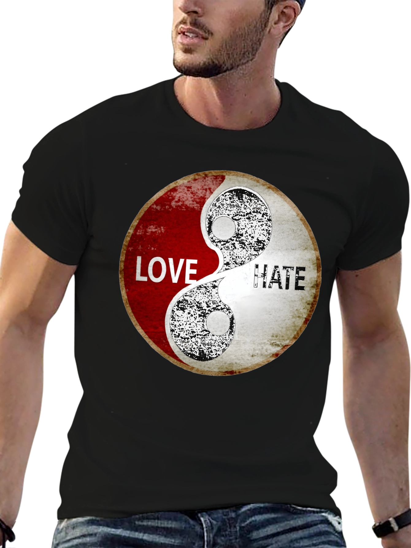 Love & Hate Yin Yang Graphic Print T-Shirt