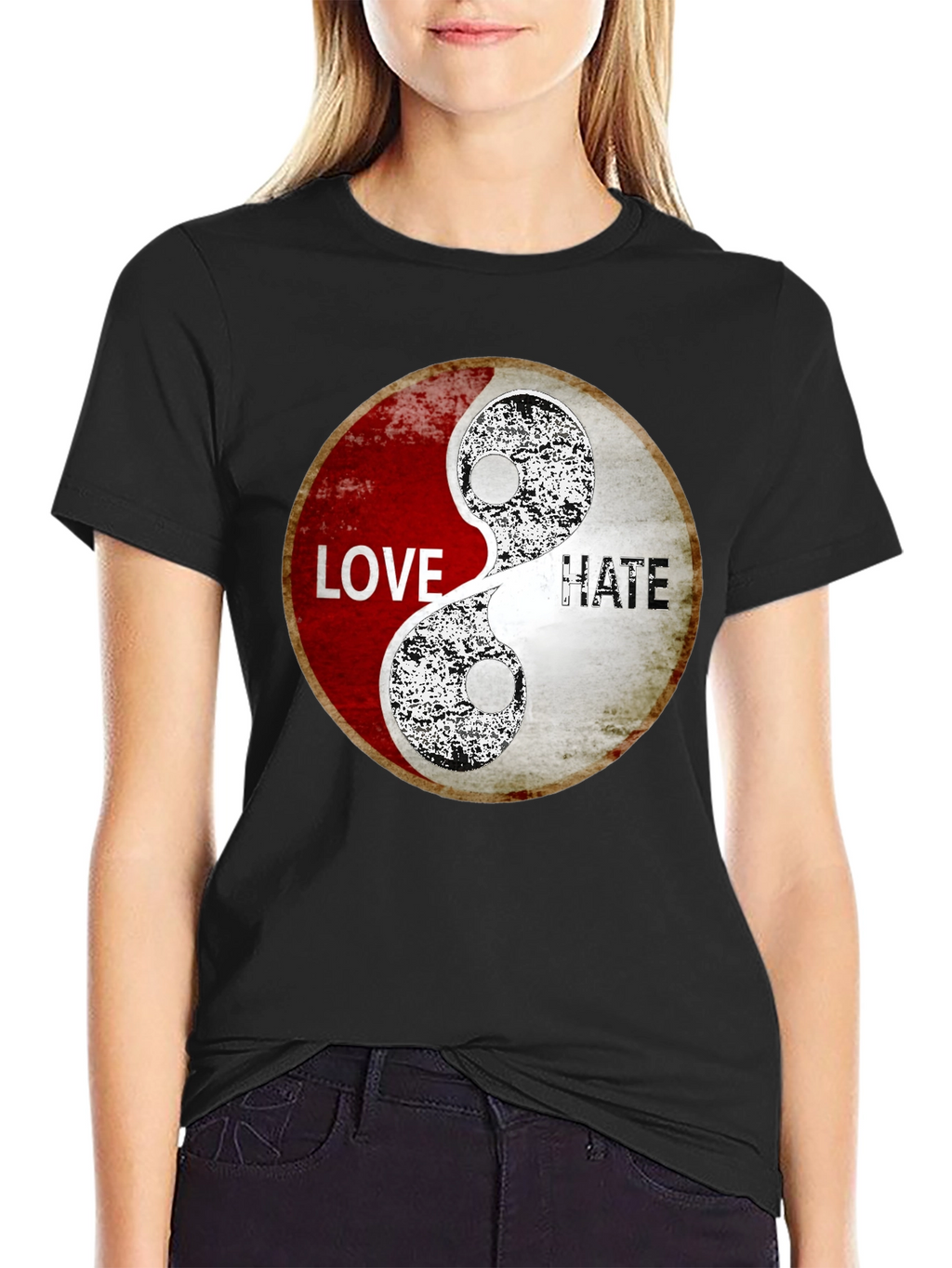 Love & Hate Yin Yang Graphic Print T-Shirt