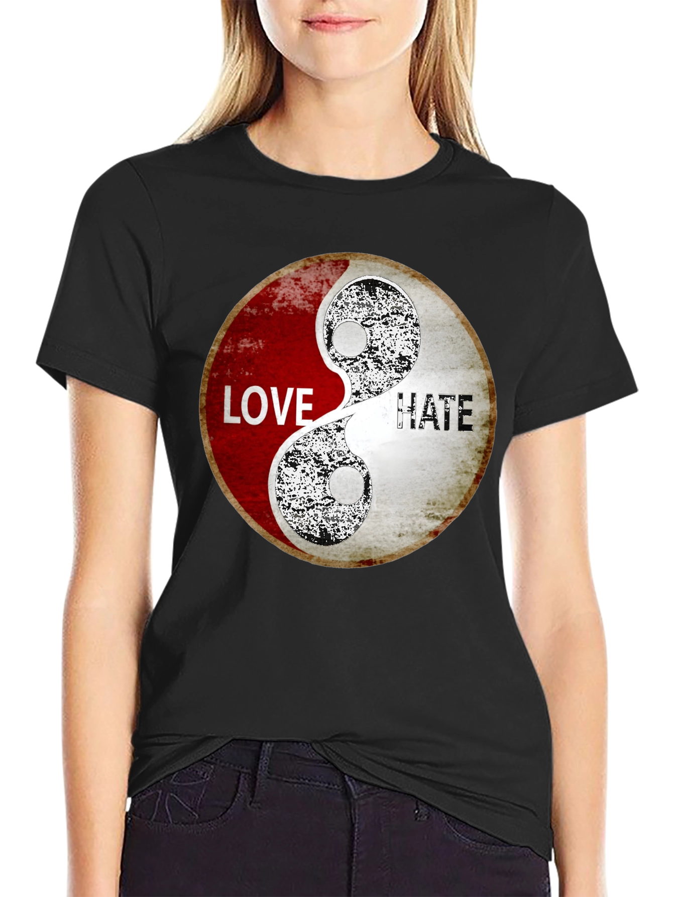 Love & Hate Yin Yang Graphic Print T-Shirt