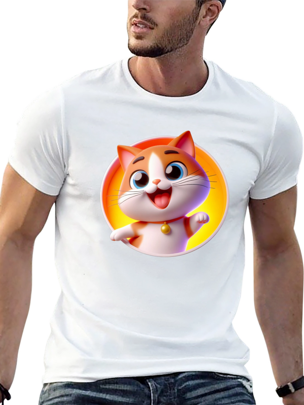 Cartoon Cat Graphic T-Shirt