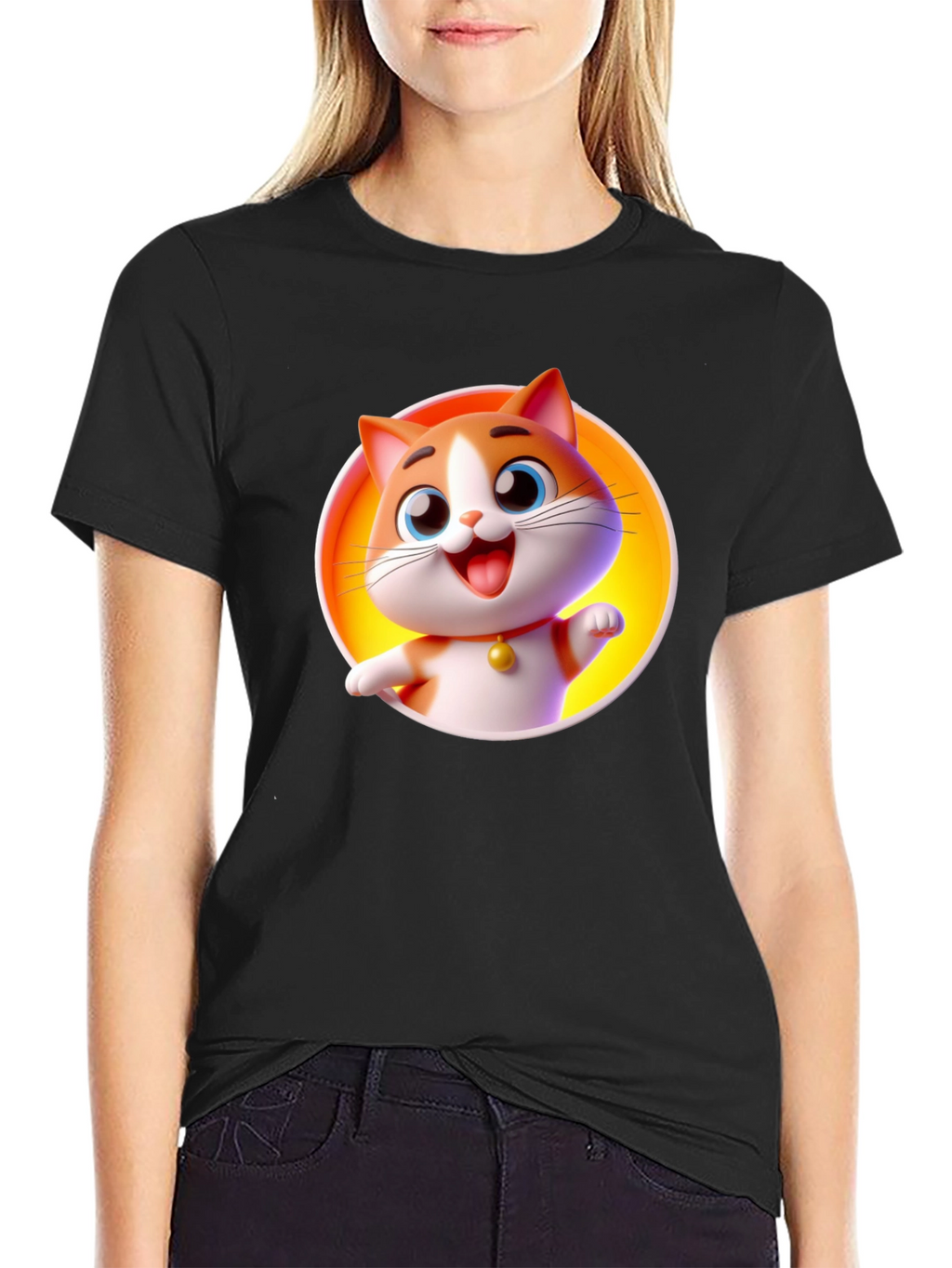 Cartoon Cat Graphic T-Shirt