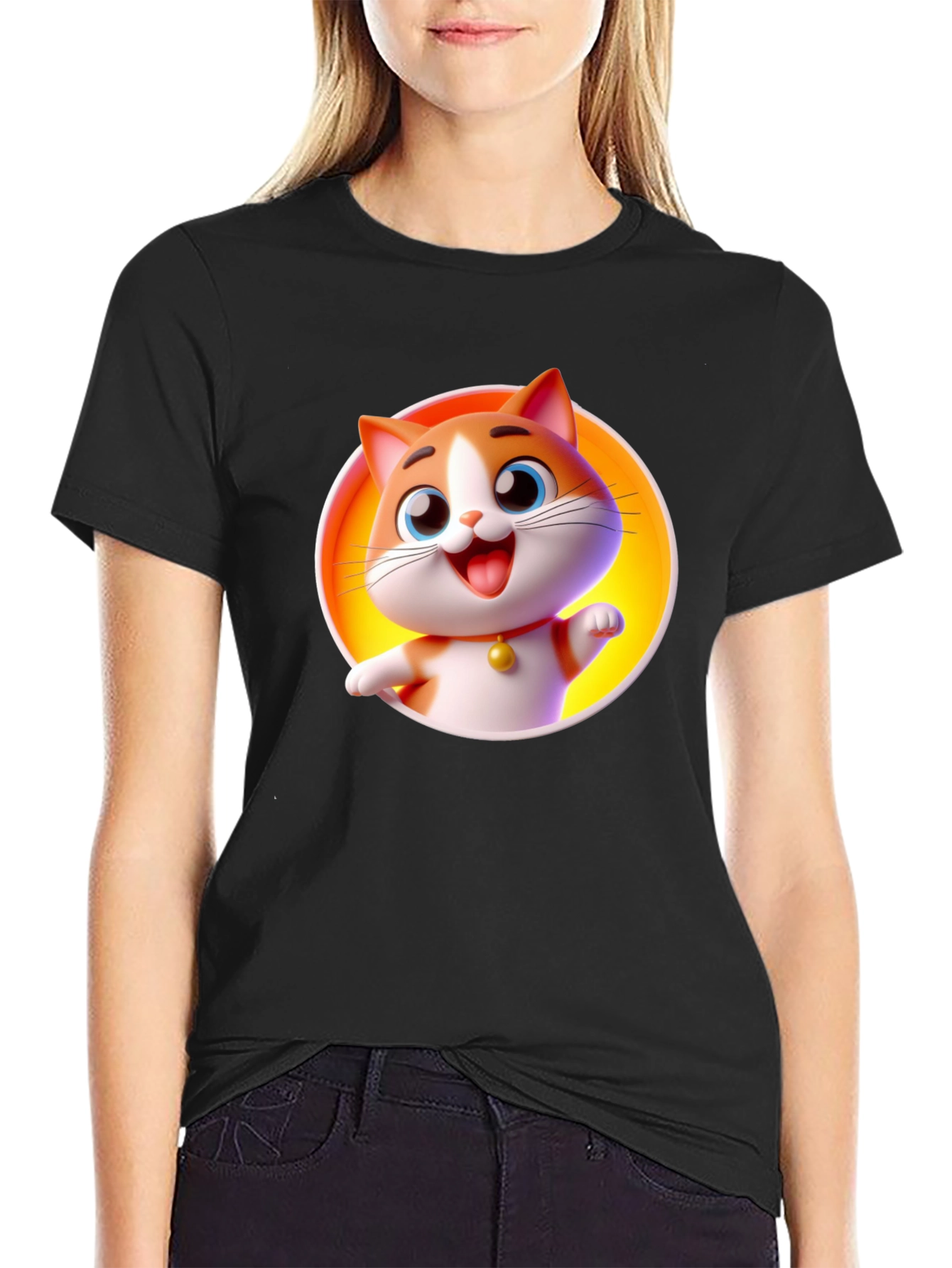 Cartoon Cat Graphic T-Shirt