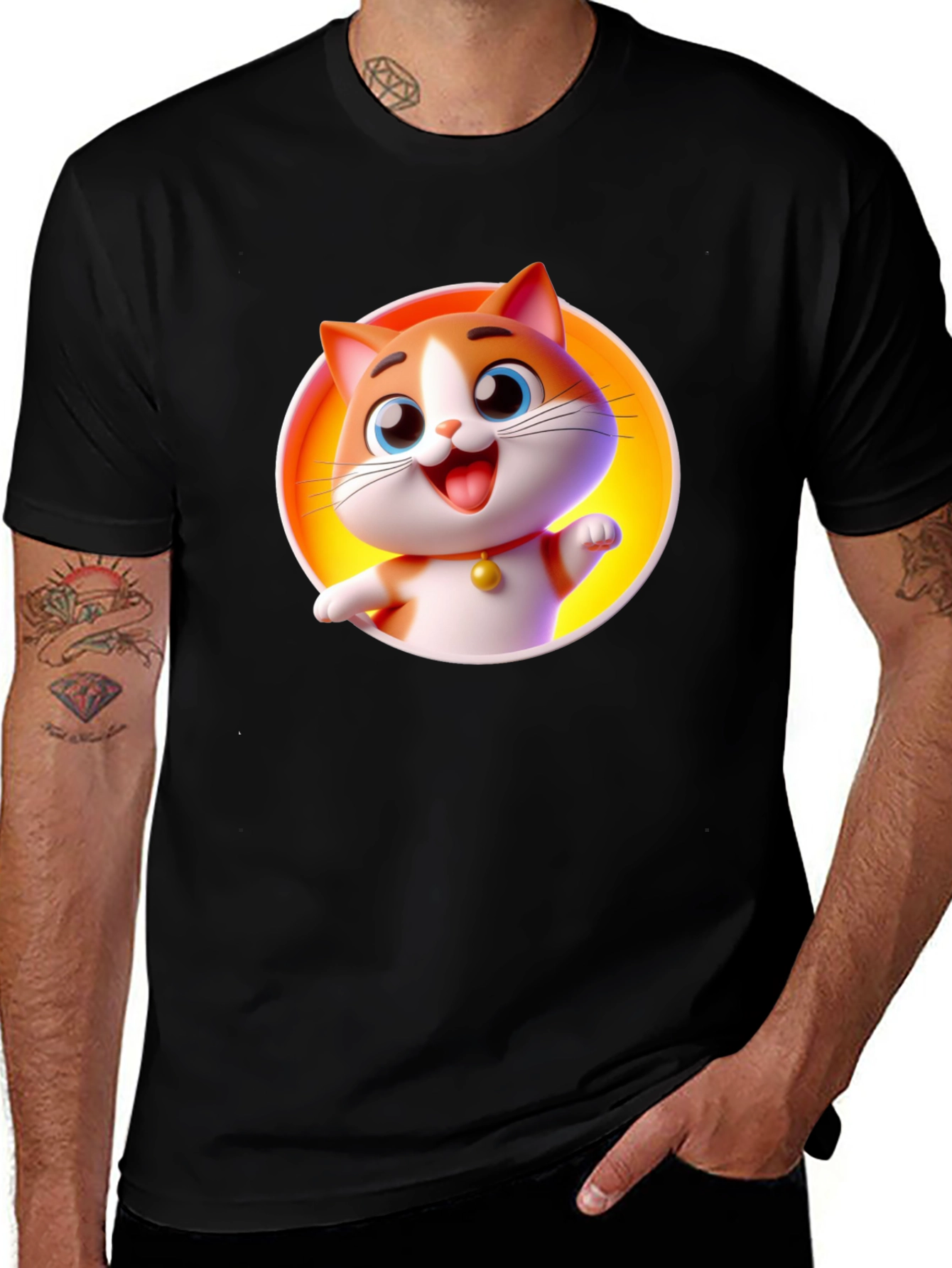 Cartoon Cat Graphic T-Shirt