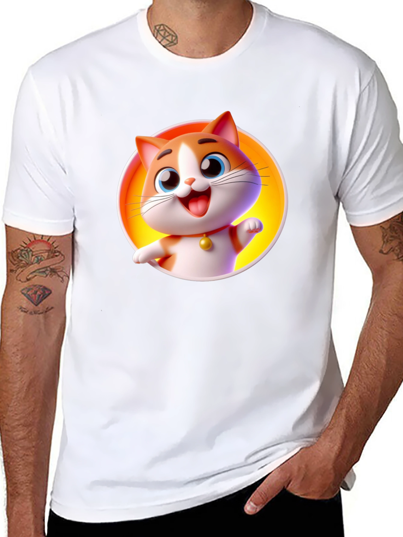 Cartoon Cat Graphic T-Shirt