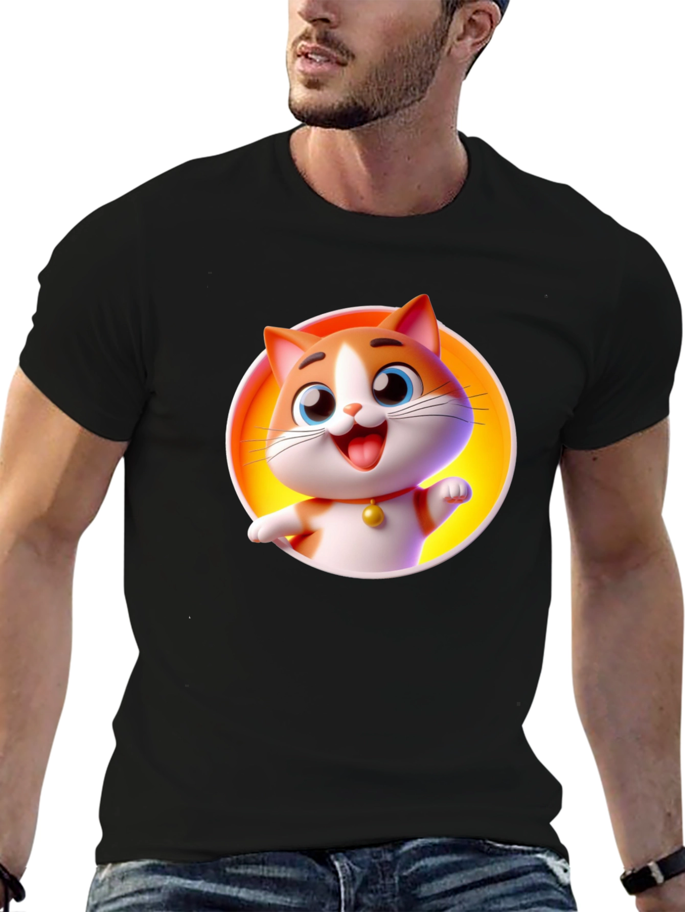 Cartoon Cat Graphic T-Shirt