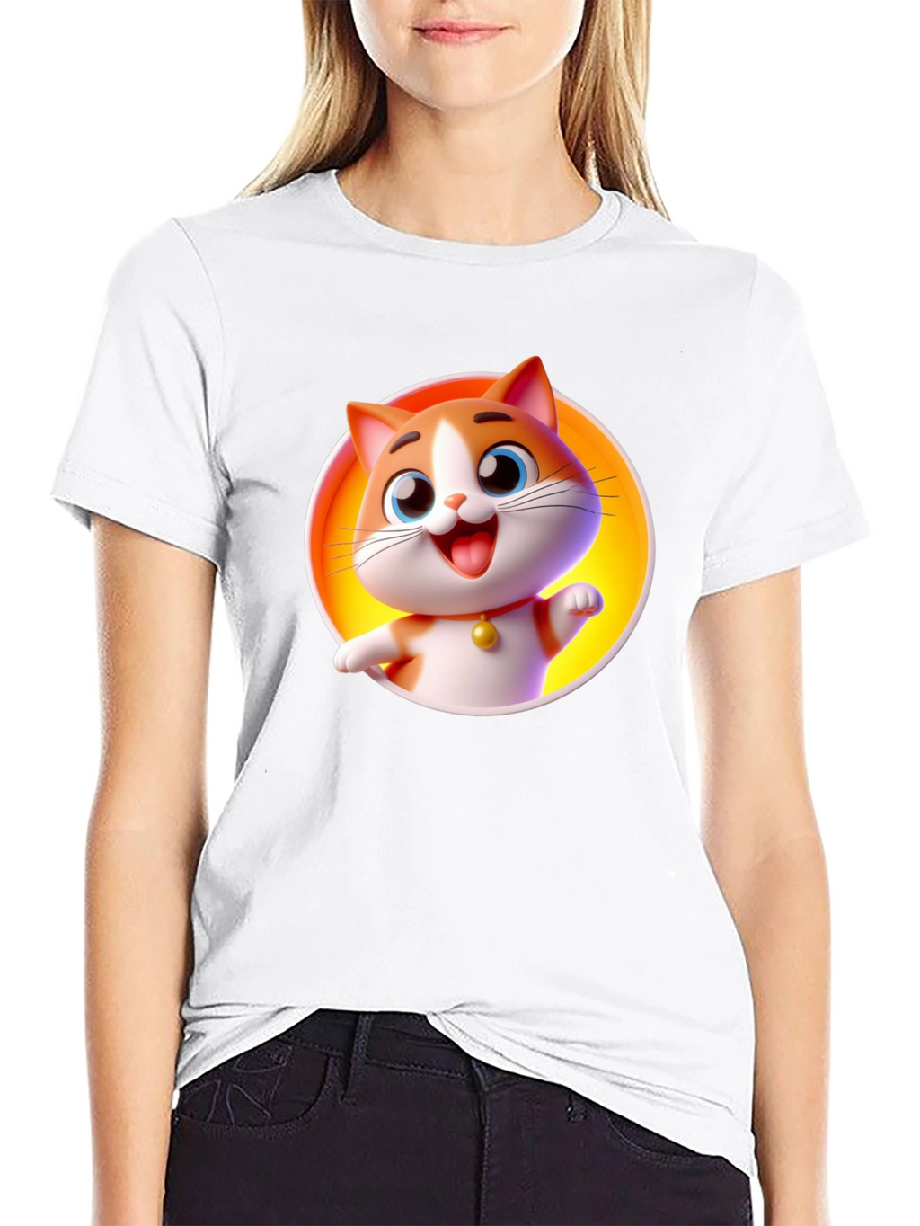 Cartoon Cat Graphic T-Shirt