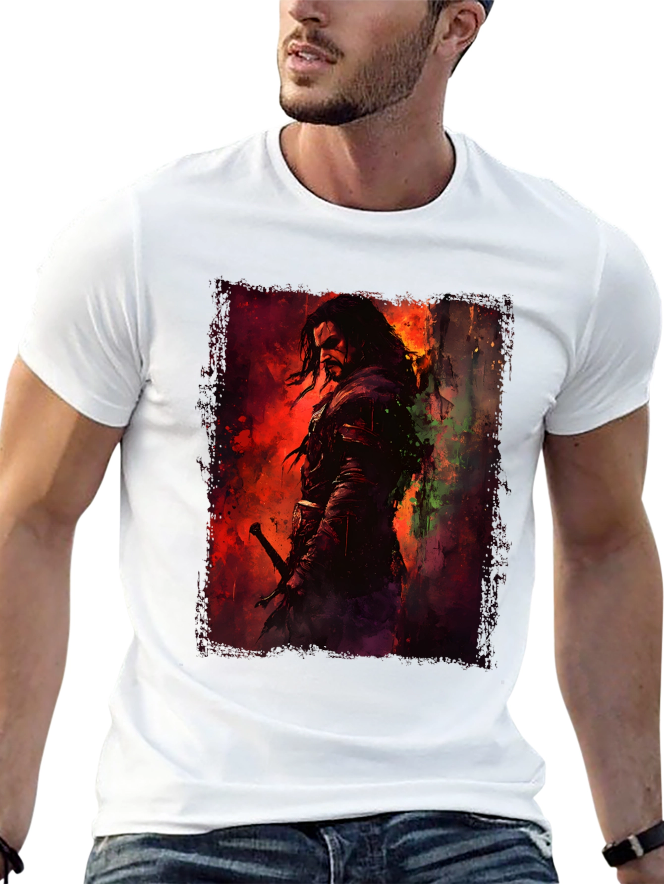 Fantasy Warrior Graphic Black T-Shirt