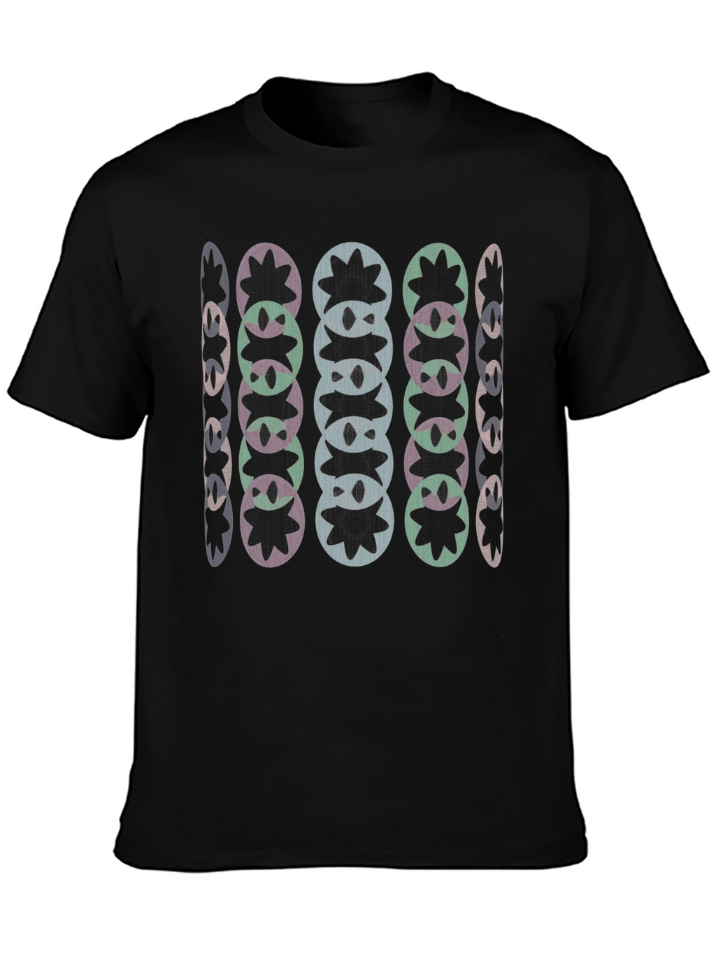 Abstract Floral Pattern Black T-Shirt