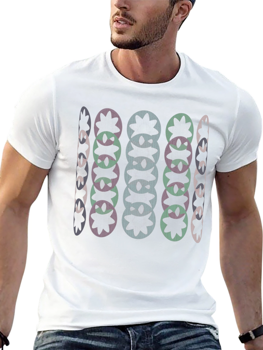 Abstract Floral Pattern Black T-Shirt