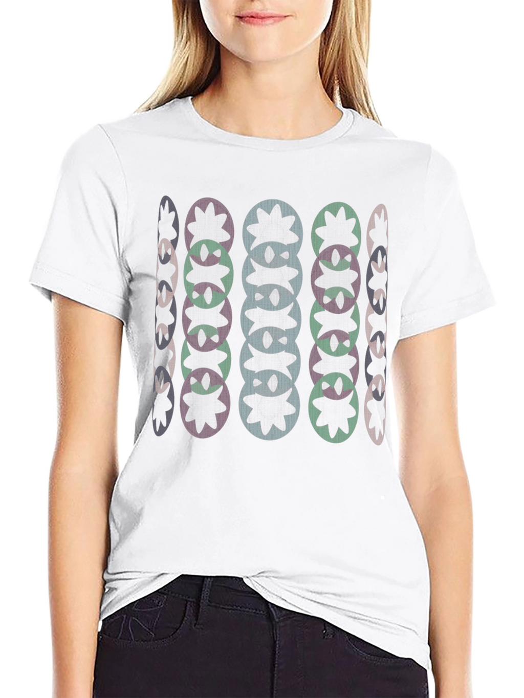 Abstract Floral Pattern Black T-Shirt