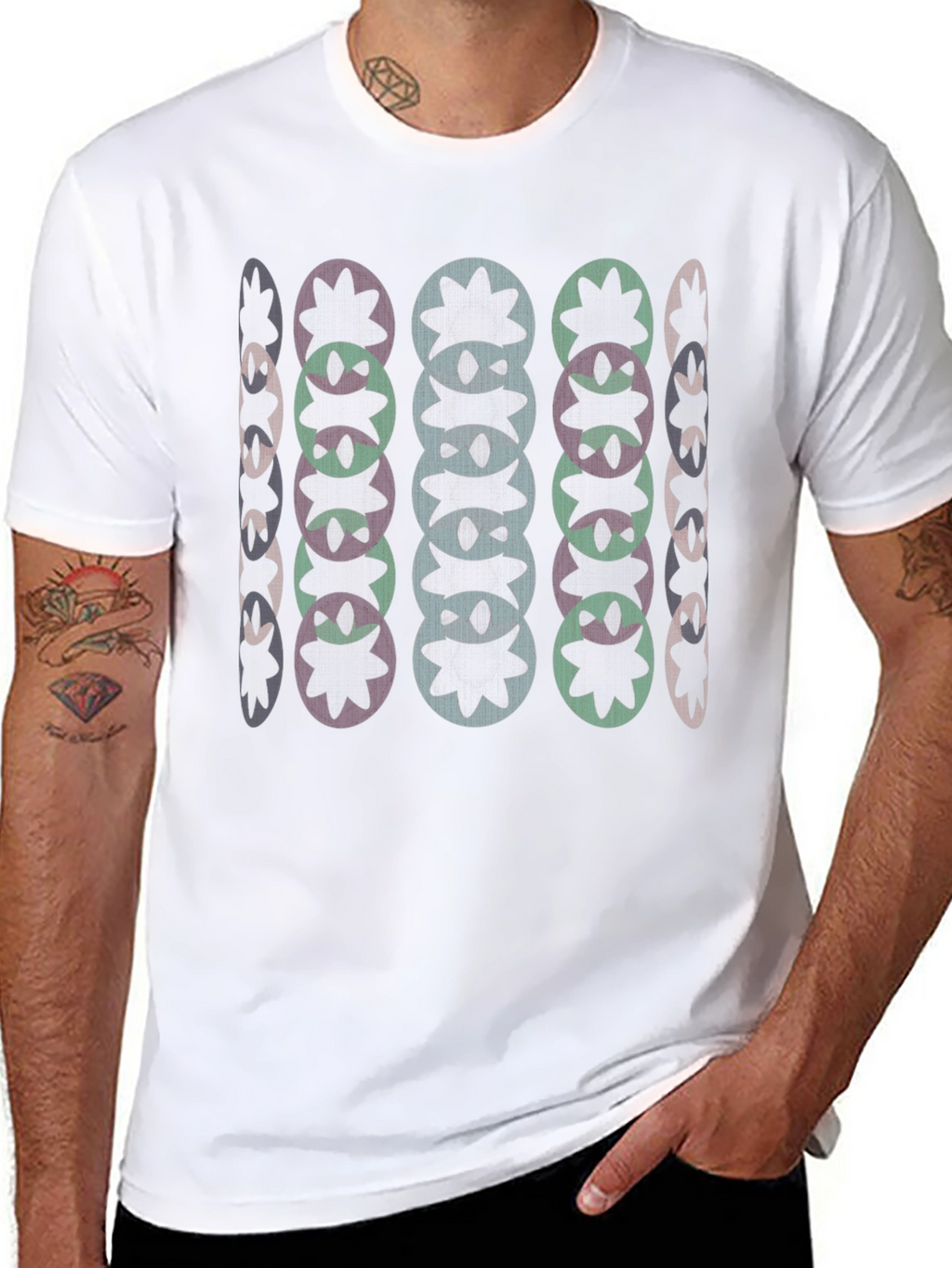 Abstract Floral Pattern Black T-Shirt