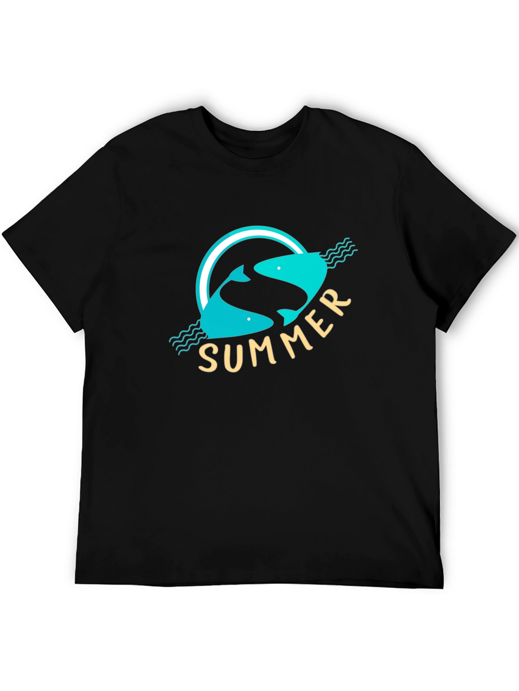 Summer Fish Graphic Black T-Shirt