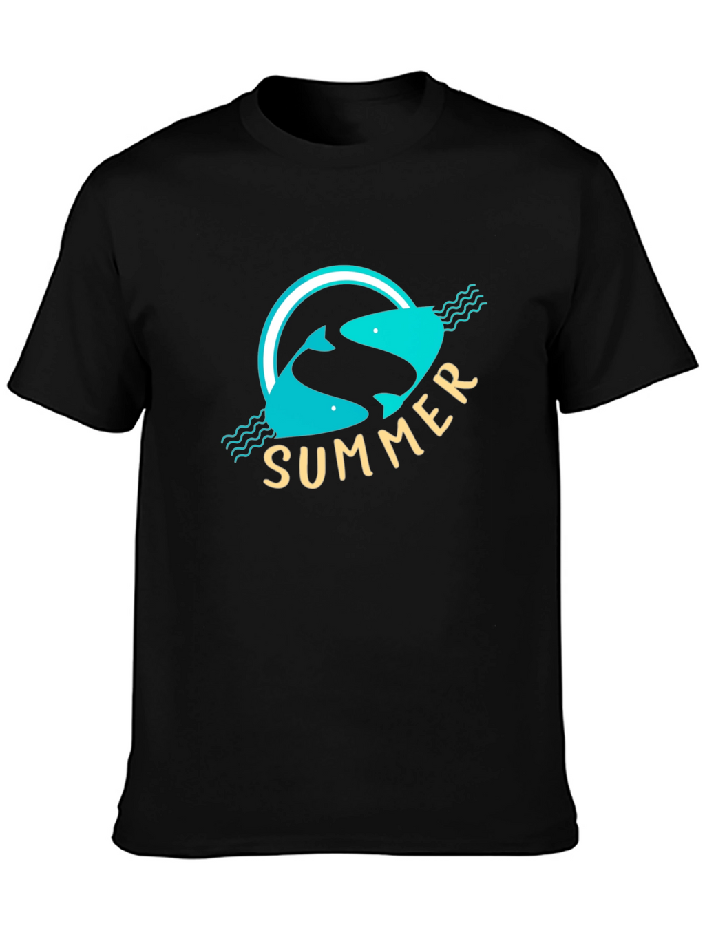 Summer Fish Graphic Black T-Shirt