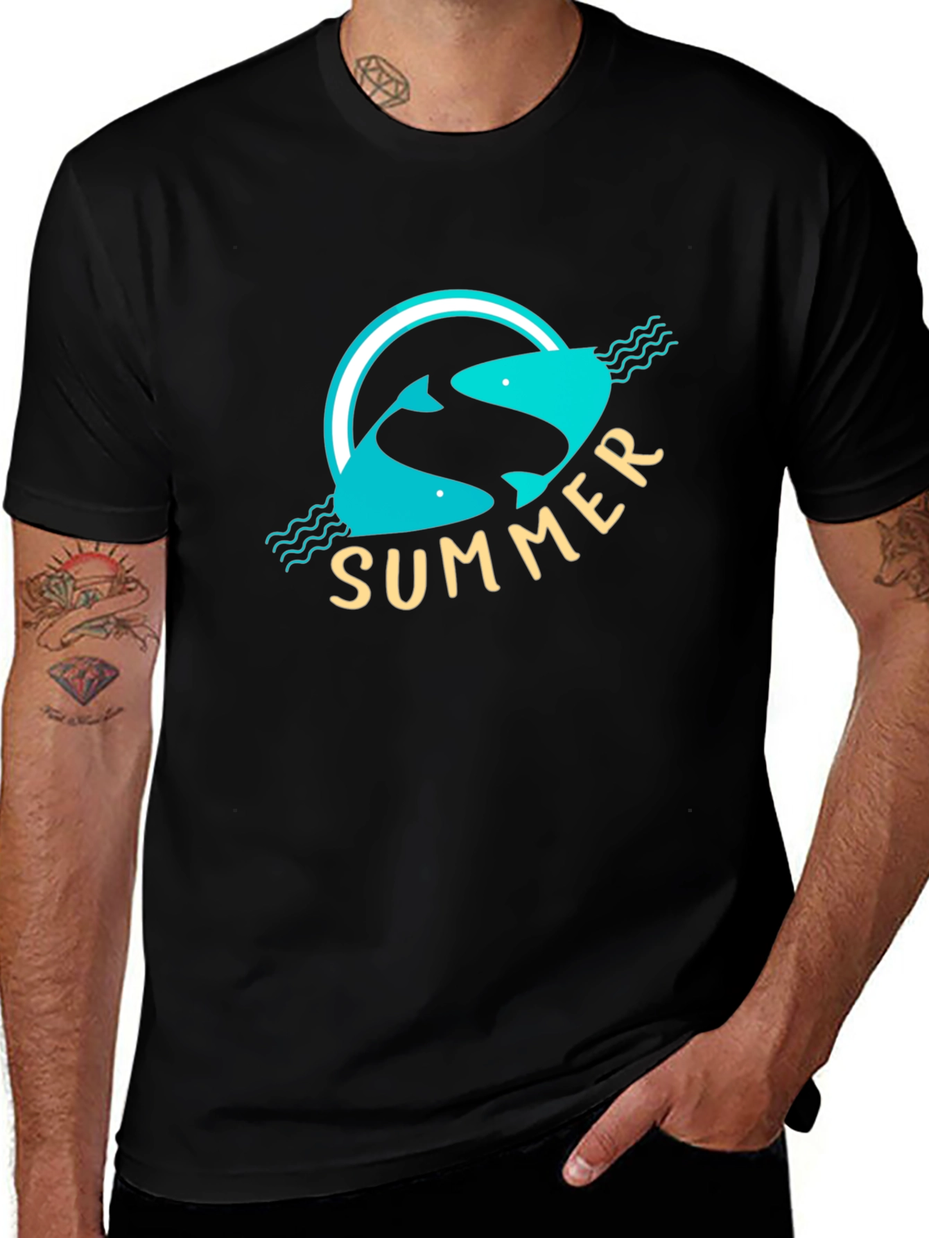 Summer Fish Graphic Black T-Shirt
